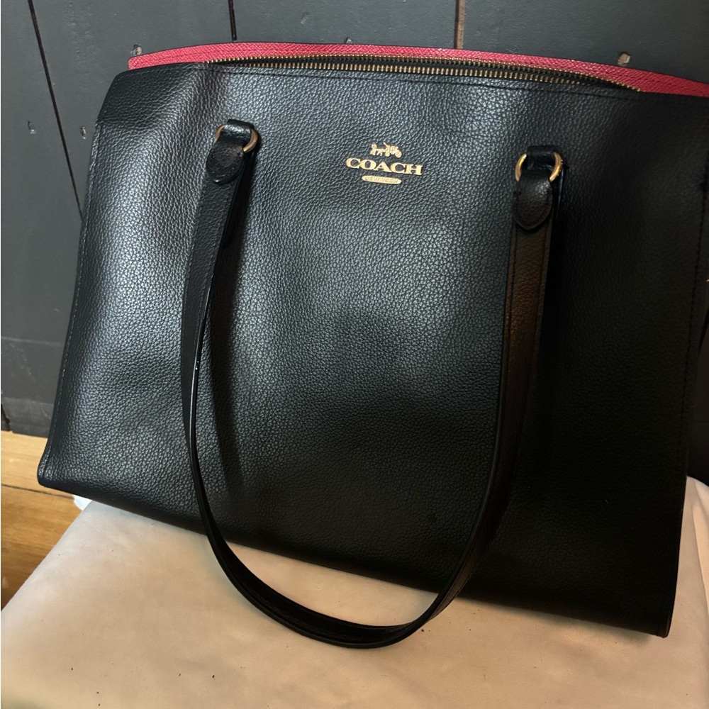 Coach Black Tote with Red Trim
